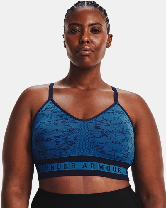 Women's UA Seamless Low Sports Bra, Blue, pdpMainDesktop image number 3